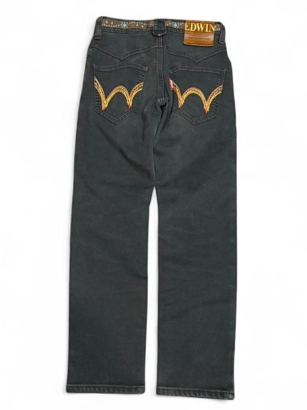 Y2K Edwin Embroidered Leopard Print Lined Japanese Slim Bootcut Jeans